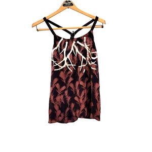 Luxe Silk Glam Artsy Metallic Feather Print Tank ROZAE by Rozae Nichols sz S
